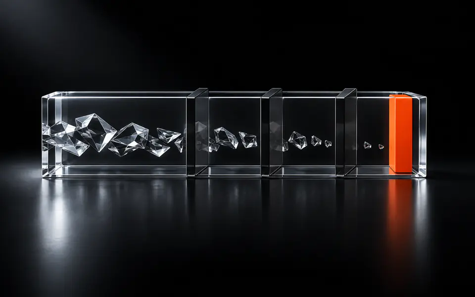 Three glass barriers stop a free-text shard at an orange character cap